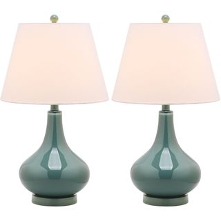 Amy Gourd Glass 1 light Marine Blue Table Lamps (Set of 2) Safavieh Lamp Sets