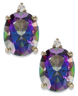 14k Gold Mystic Topaz (7 ct. t.w.) and Diamond Accent Oval Earrings   Earrings   Jewelry & Watches