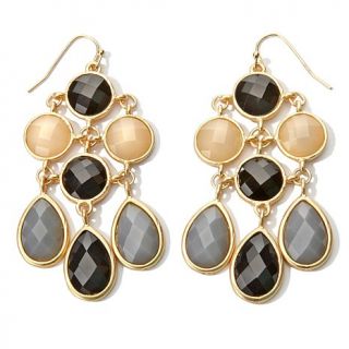 Universal Vault Pear and Round Stone Goldtone Chandelier Earrings