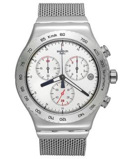 Swatch Watch, Mens Swiss Chronograph Silverish Stainless Steel Mesh Bracelet 43mm YVS405G   Watches   Jewelry & Watches