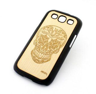 GENUINE WOOD Organic Snap On Case with Plastic Cover for Samsung Galaxy S3 SIII i9300 S 3 III   ROSE EYES SUGAR SKULL dia de los muertos mexican colorful colored flower floral Cell Phones & Accessories