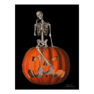 Halloween Skeleton On Jack O Lantern Poster Print