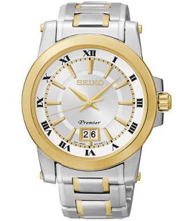 Seiko Mens Premier Two Tone Stainless Steel Bracelet Watch 28mm SUR016   Watches   Jewelry & Watches