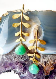 gold plated evie leaf gemstone studs by blossoming branch