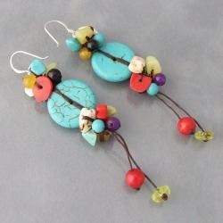 SterlingSilver Turquoise/ Multistone Handmade Drop Earrings (Thailand) Earrings
