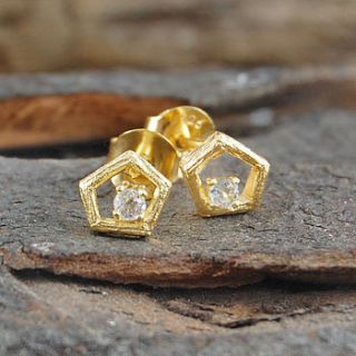 gold white topaz geometric stud earrings by embers semi precious and gemstone designs