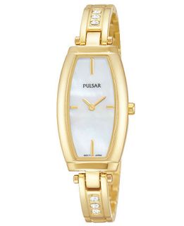 Pulsar Womens Crystal Accent Gold Tone Stainless Steel Bangle Bracelet Watch 20mm PM2056   Watches   Jewelry & Watches