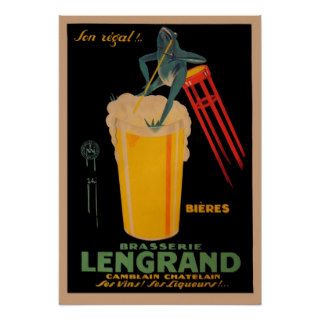 Vintage French Beer Poster, Brasserie Lengrand