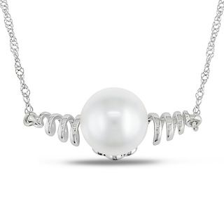 Miadora 14k White Gold White Freshwater Pearl Necklace (8.5 9 mm) Miadora Pearl Necklaces