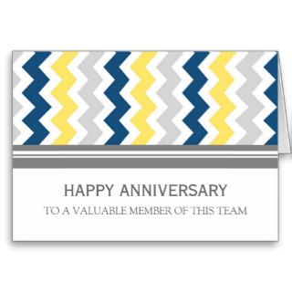 Yellow Blue Grey Chevron Employee Anniversary Card