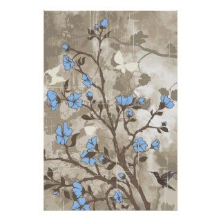 Vintage flowers blue taupe floral grunge custom print