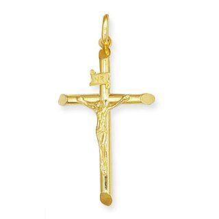 Beveled Crucifix Cross Pendant Necklace in 14k Yellow Gold Allurez Jewelry