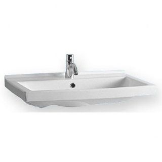 Whitehaus LU024 WH China Series 23 1/2 Inch Rectangular Wall Mount Lavatory Basin with Chrome Overflow, White   Vessel Sinks  