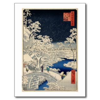 雪の太鼓橋, 広重 Snowy Drum bridge, Hiroshige, Ukiyo e Postcards