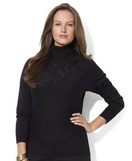 Lauren Ralph Lauren Sweater, Long Sleeve Beaded Silk Turtleneck   Sweaters   Women