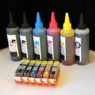 iE Brand   Set of Refillable ink cartridges and an Extra set of high quality refill ink bottles(100ml per color, total 600ml) PGI 225 CLI 226 For Canon PIXMA MG6120, PIXMA MG8120, PIXMA MG8120B