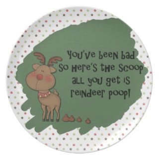 Naughty Funny Christmas Reindeer Poop Gift Saying Dinner Plate