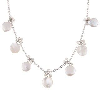 DaVonna Sterling Silver Freshwater Coin Pearl Tin Cup Necklace (10 11 mm) DaVonna Pearl Necklaces