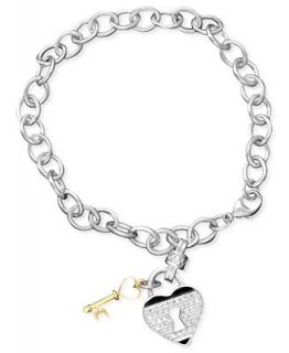 Sterling Silver Bracelet, Diamond Heart (1/5 ct. t.w.) and Key Charm   Bracelets   Jewelry & Watches