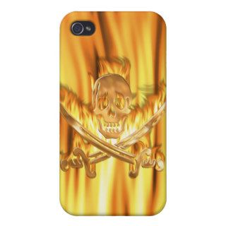 Flaming Gold Jolly Roger iPhone 4 Cases