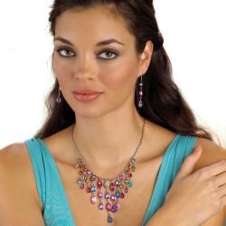 Lillith Star Silvertone Multi colored Crystal Necklace and Earring Set Palm Beach Jewelry Crystal, Glass & Bead Necklaces