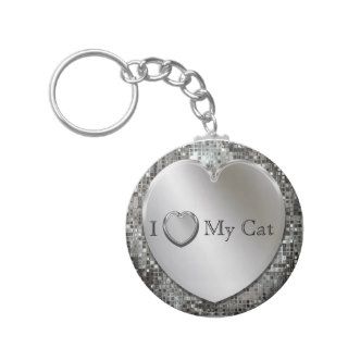I Heart My Cat Silver Heart Keychain