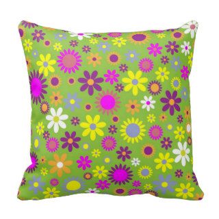 Retro seventies lime pink cushion, floral pattern throw pillow