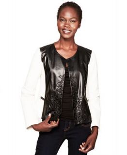Ellen Tracy Faux Leather Colorblock Embroidered Blazer   Jackets & Blazers   Women