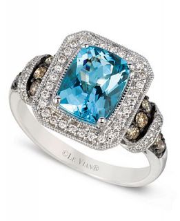 Le Vian Aquamarine and White and Chocolate Diamond Ring (1 9/10 ct. t.w.) in 14k White Gold   Rings   Jewelry & Watches