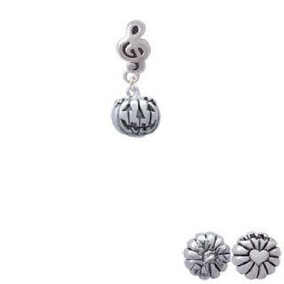 Small Silver Jack O'Lantern with Silver Stem Silver Music Clef Charm Bead Dangle Jewelry