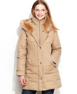 Larry Levine Hooded Faux Fur Trim Quilted Puffer   Coats   Women