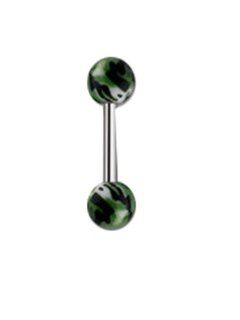 Stainless Steel Barbell (14g) Green Camouflage Stripes Tong ring body piercing Jewelry