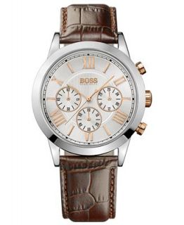 Hugo Boss Watch, Mens Chronograph Brown Leather Strap 43mm 1512728   Watches   Jewelry & Watches