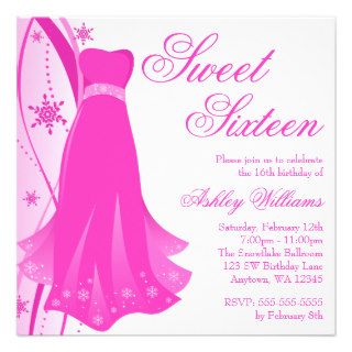 Pink Swirl Dress Winter Wonderland Sweet 16 Custom Invitation