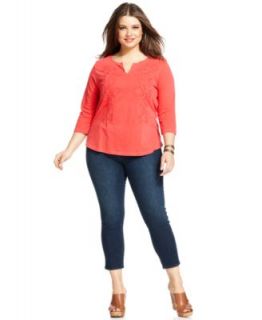 Lucky Brand Plus Size Long Sleeve Printed Blouse & Ginger Capri Jeans   Plus Sizes