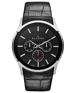 Skagen Denmark Watch, Mens Black Croco Leather Strap 40mm SKW6000   Watches   Jewelry & Watches