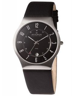 Skagen Denmark Watch, Mens Black Leather Strap 233XXLSLB   Watches   Jewelry & Watches