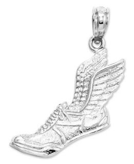 14k White Gold Charm, Running Shoe with Wings Charm   Jewelry & Watches