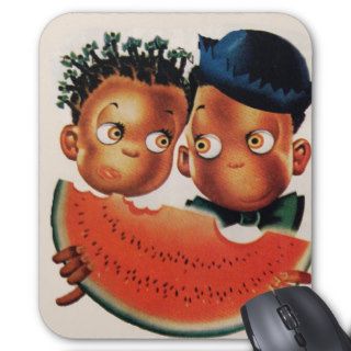 black americana boy and girl eating watermelon mousepads