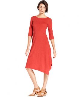 Eileen Fisher Three Quarter Sleeve Asymmetrical Hem Cotton Dress   Dresses   Women