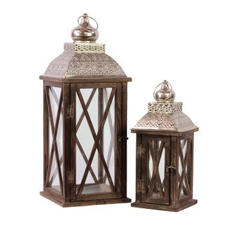 Brown Wooden Lattice Window Lantern (Set of 2) Urban Trends Collection Accent Pieces