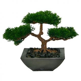 10" Artificial Bonsai Tree with River Rocks in Square Container