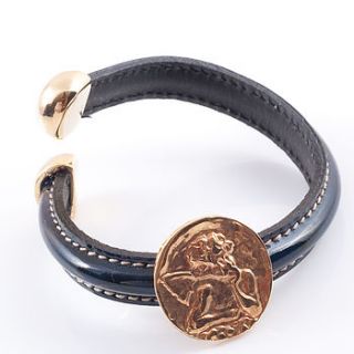 blue patent leather bangle, gold coin by francesca rossi designs