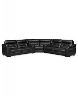 Judson Leather Reclining Sectional Sofa, 3 Piece Power Recliner (2 Sofas and Wedge) 144W x 144D x 38H   Furniture