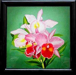 Vietnamese Lacquer Paintings   28" x 28" Asian Orchids   LPB206   Prints