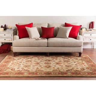 Hand tufted Vault Beige/Red Traditional Border Wool Rug (8' x 11') INSTEN 7x9   10x14 Rugs