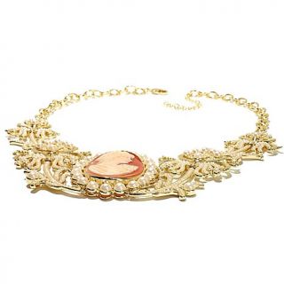 AMEDEO NYC® "Cameo Appearance" 40mm Multigemstone Cameo Goldtone 17" Bib Ne