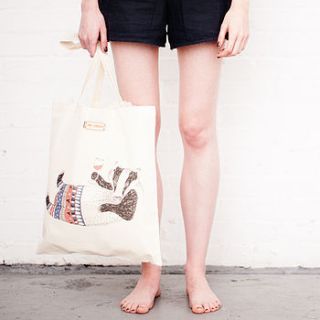 tipsy badger drinking red wine tote bag by sophie parker
