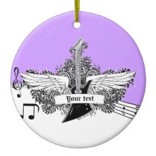 Black white purple electric guitar with wings christmas ornament