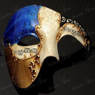 Gold Lining Musical Blue Venetian Half Masquerade Mask Phantom Vintage Design  Facial Masks  Beauty